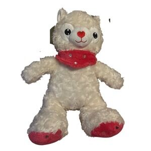 Midwood Brands White Plush Llama Alpaca Red Bandana Glitter Hearts Toy